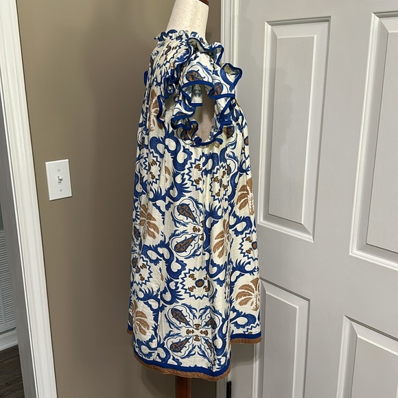 Umgee Boho Double Ruffle Sleeve Mini Dress in Blue Multi - Picture 5 of 9